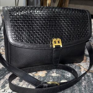 Bally Black Woven Leather Crossbody Bag EUC